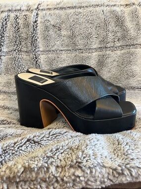 Dolce Vita Black Leather Crossband Platform Mules